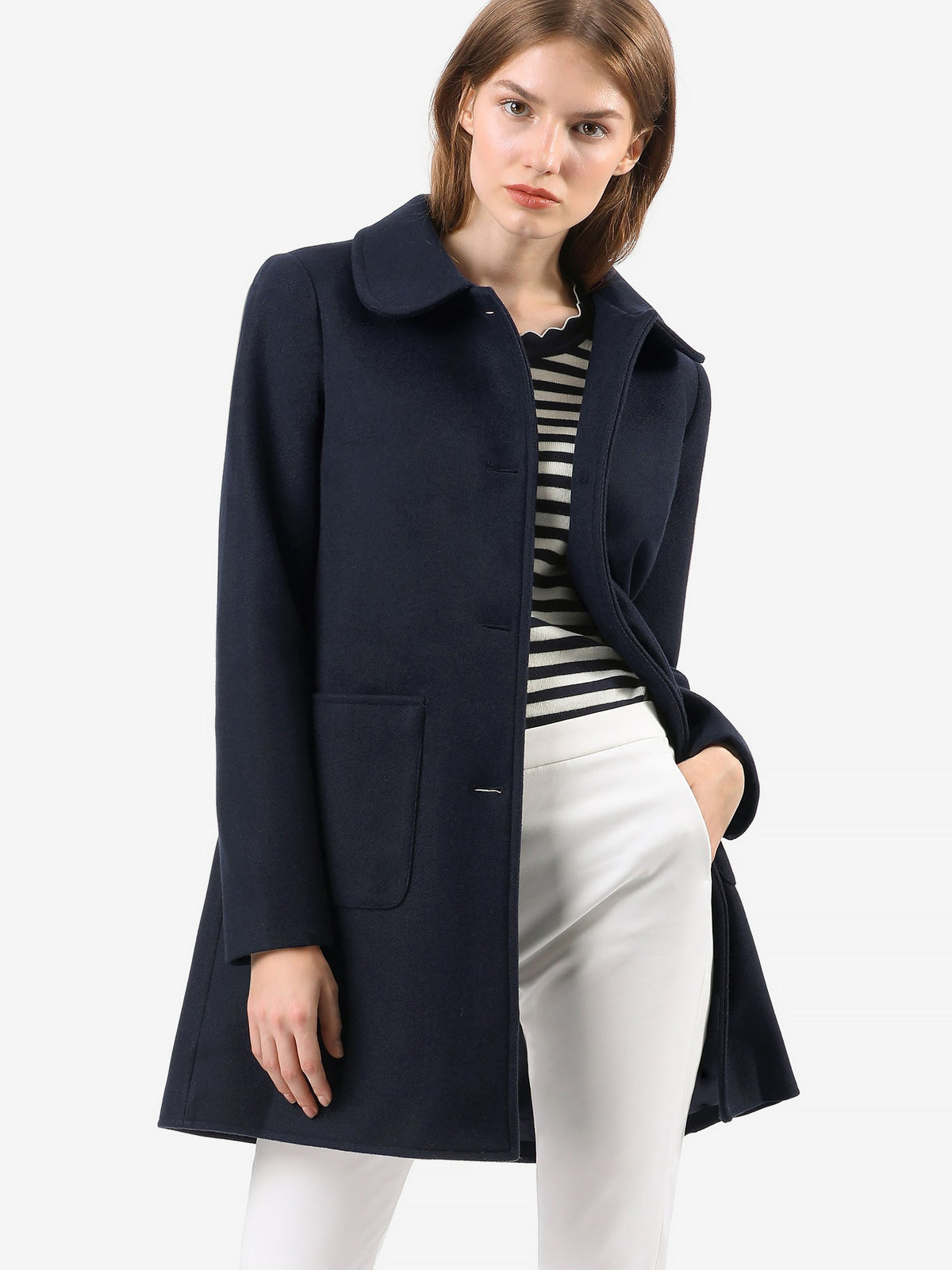 Turn-Down Collar Structured Overcoat