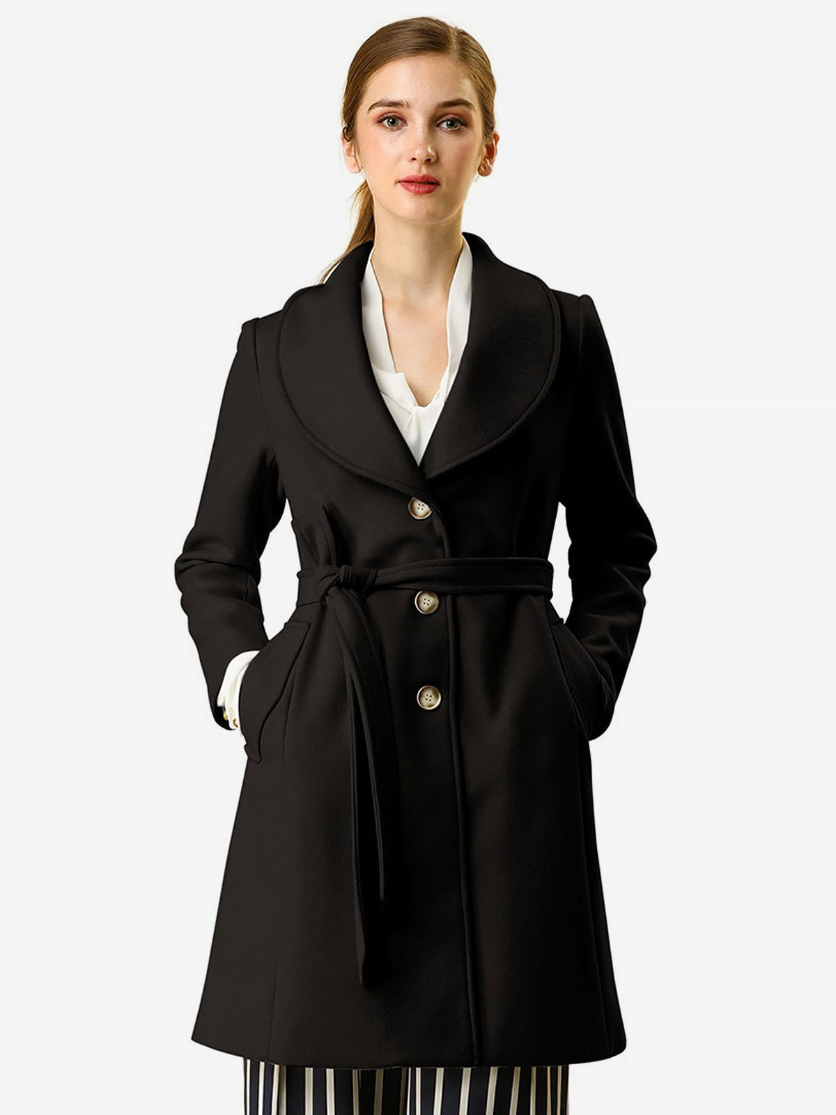 Round Lapel Belted Trench