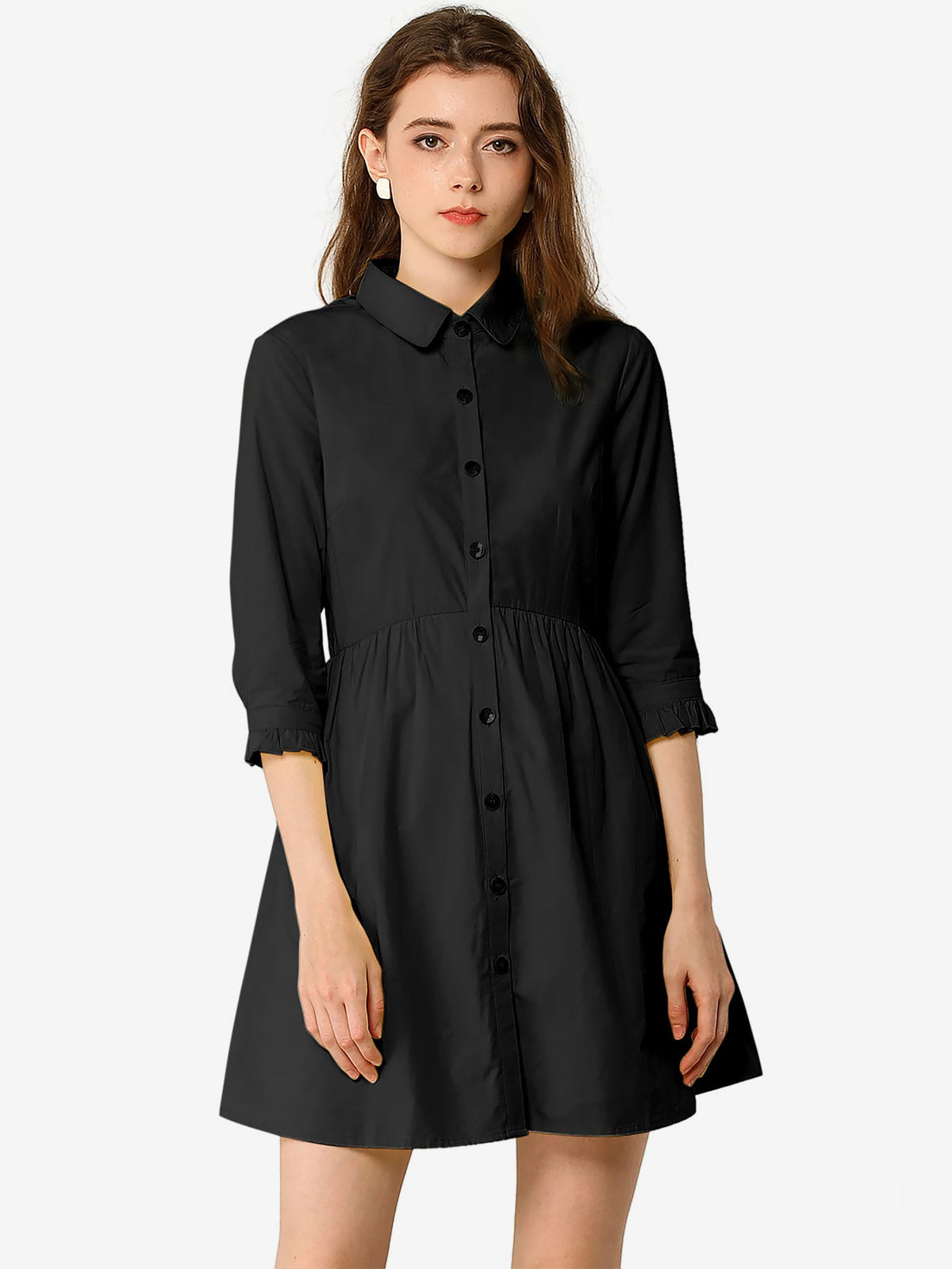 Point-Collar Ruched Dress