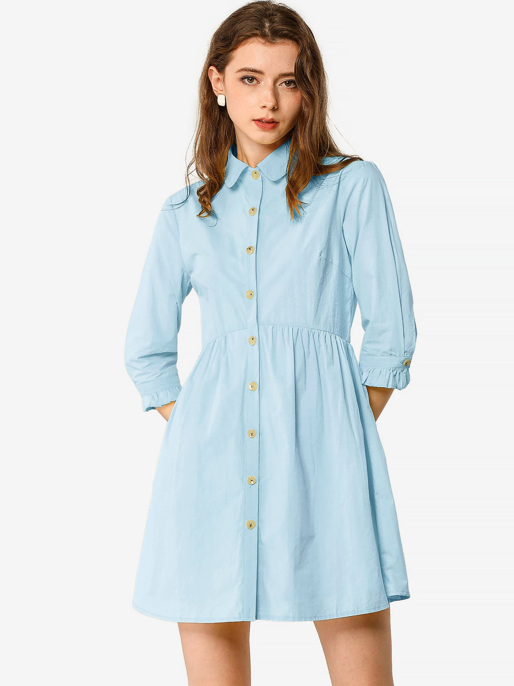 Point-Collar Ruched Dress