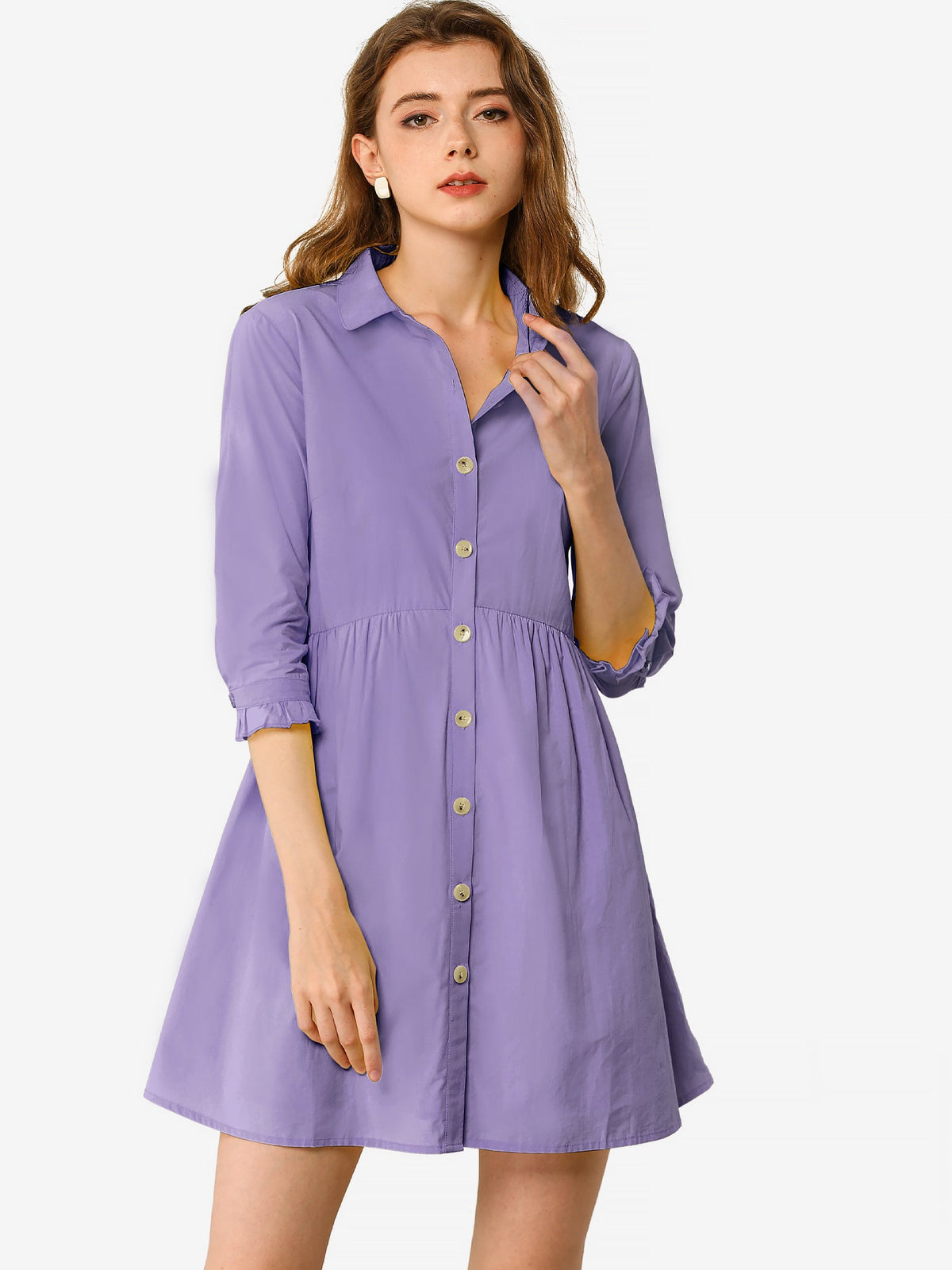 Point-Collar Ruched Dress