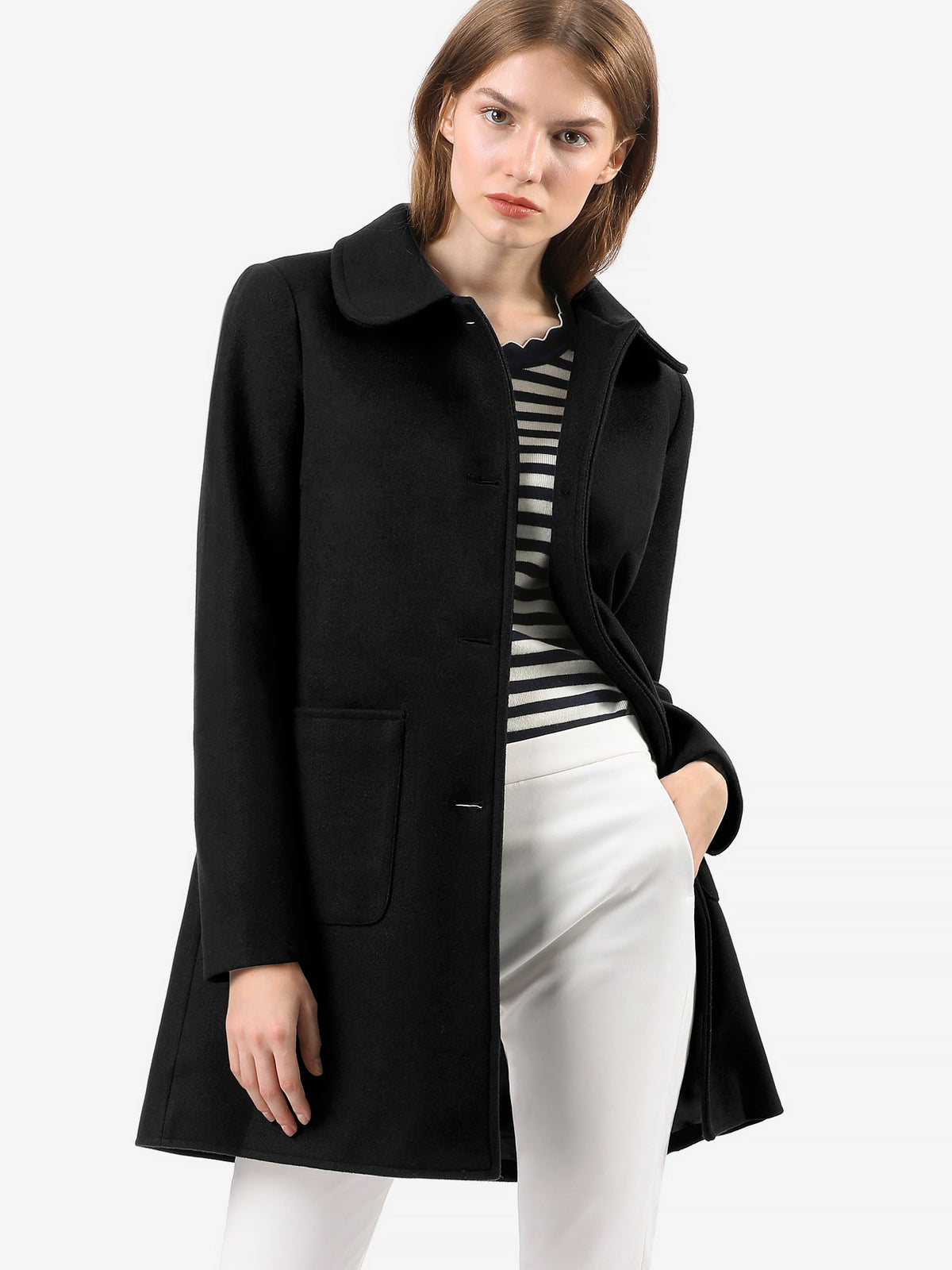 Turn-Down Collar Structured Overcoat