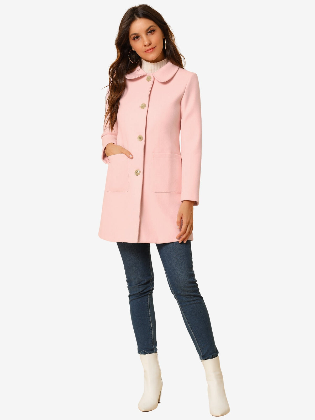 Turn-Down Collar Structured Overcoat