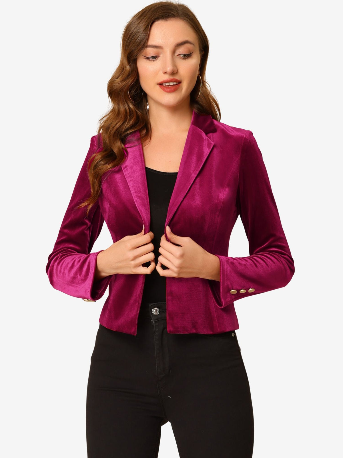 Cropped Velvet Decor-Cuff Blazer