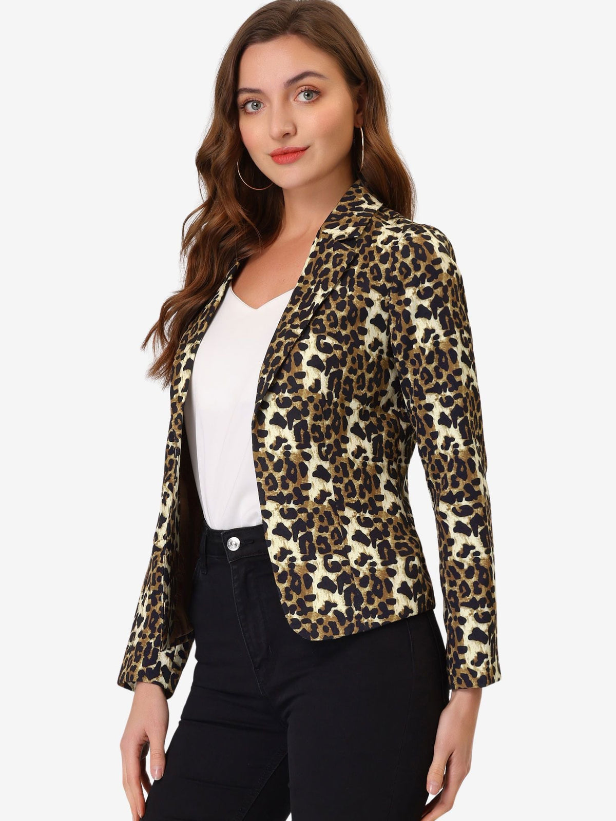 Notched Lapel Print Long-Sleeve Coat