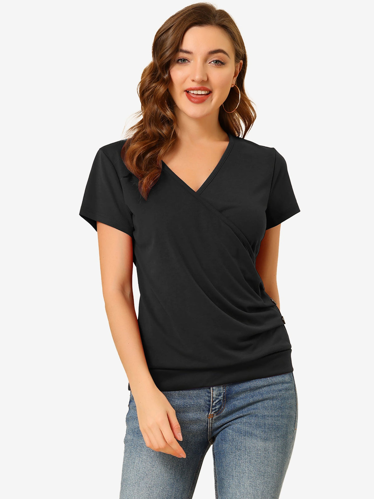 Knotted V-Neck Textured Top