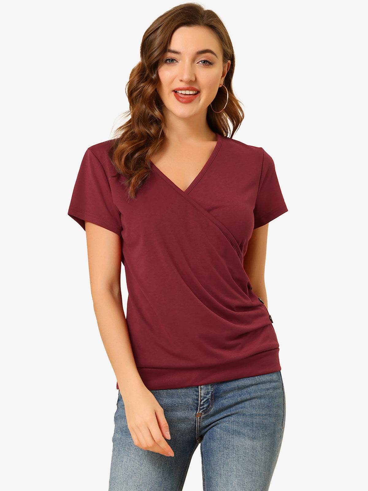Knotted V-Neck Textured Top