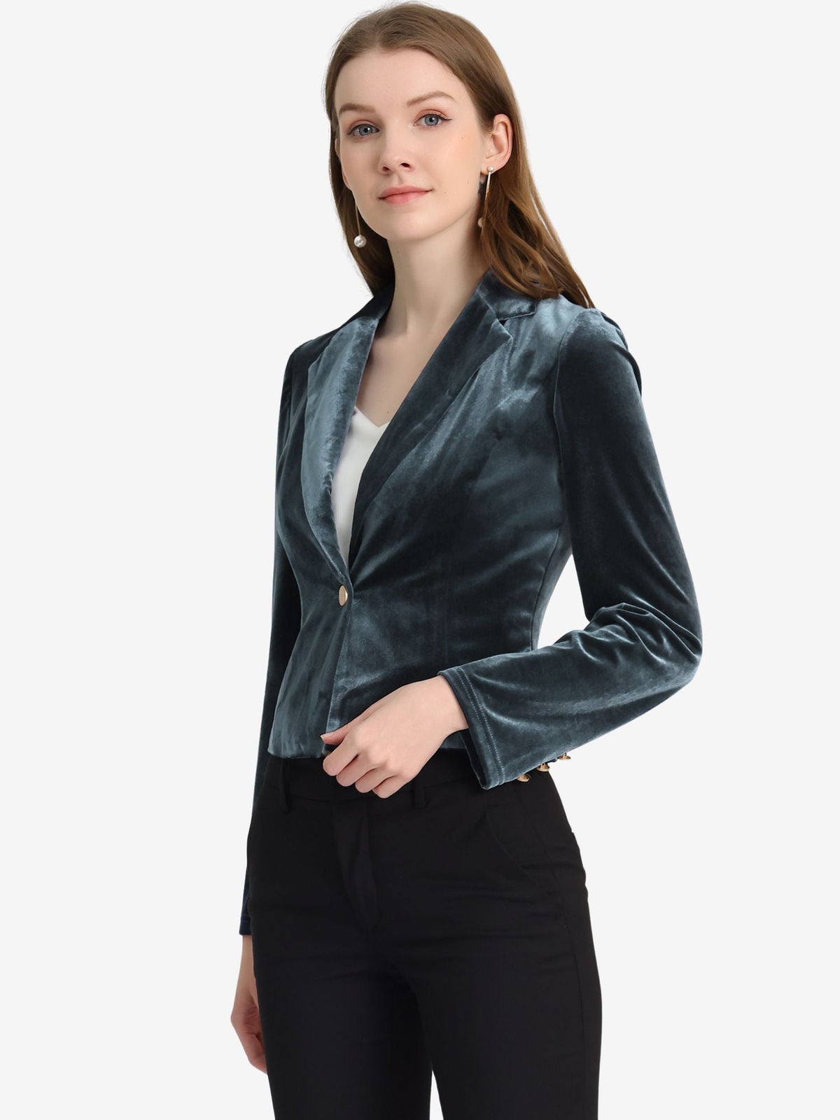 Cropped Velvet Decor-Cuff Blazer