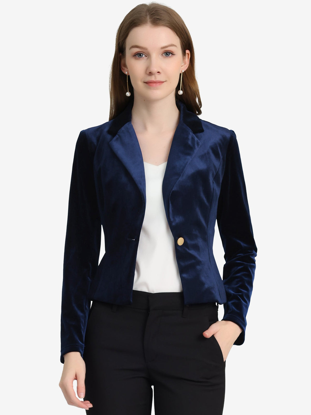 Cropped Velvet Decor-Cuff Blazer