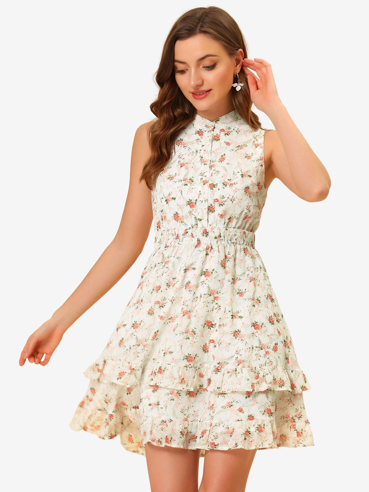 Floral Standing Collar Dress