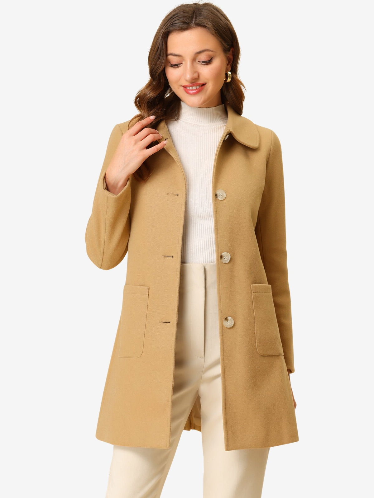 Turn-Down Collar Structured Overcoat