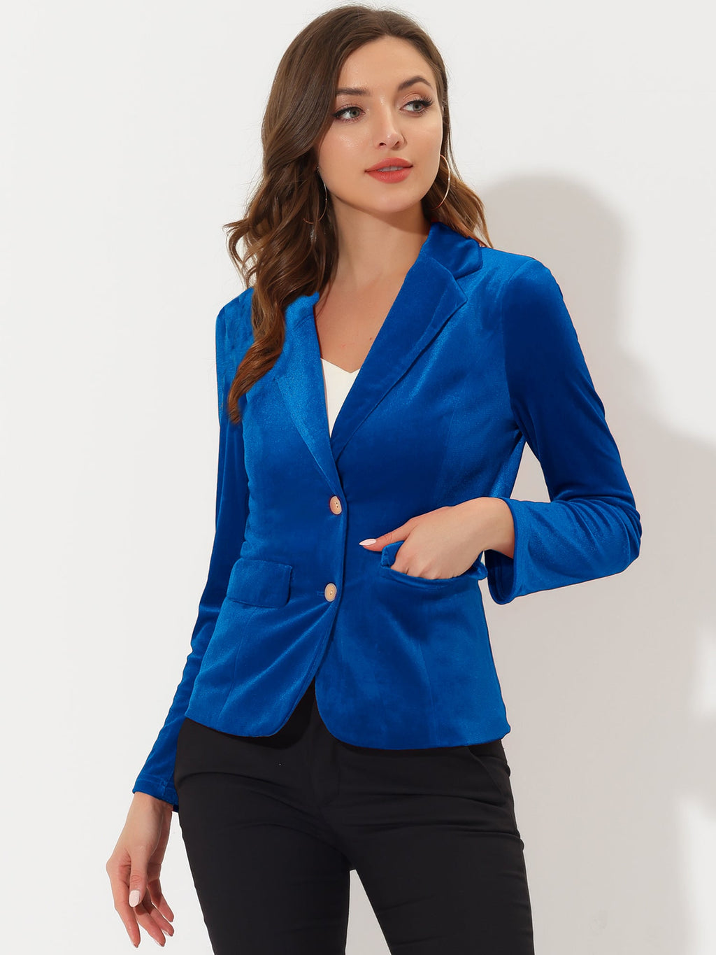 Button-Down Drape Velvet Blazer