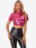 Metallic Sequin Stand Collar Blouse