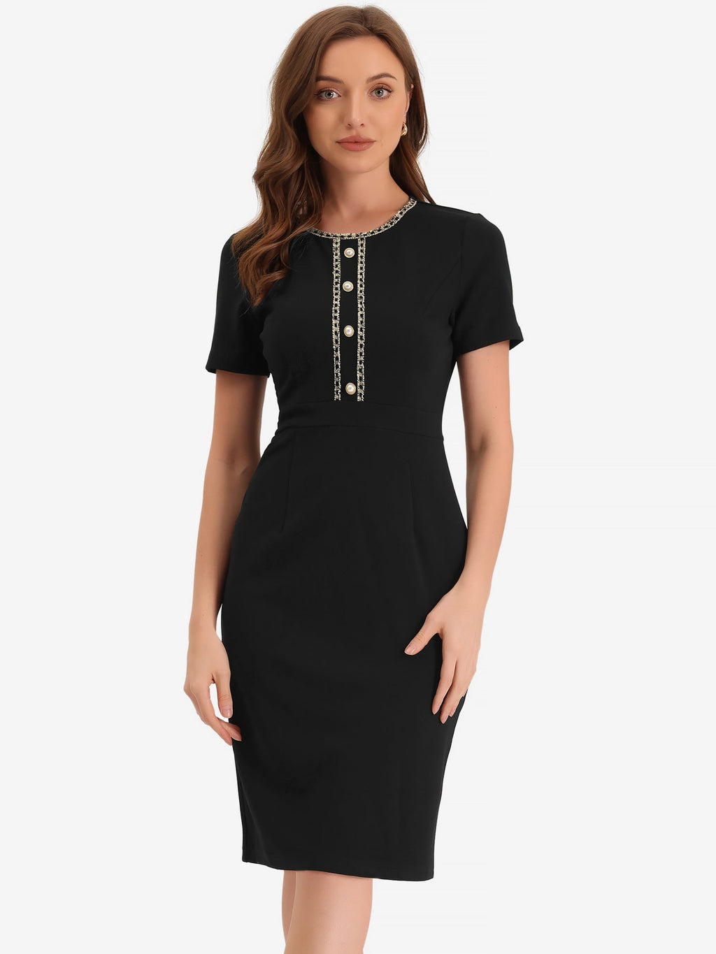 Tweed-Trim Work Dress