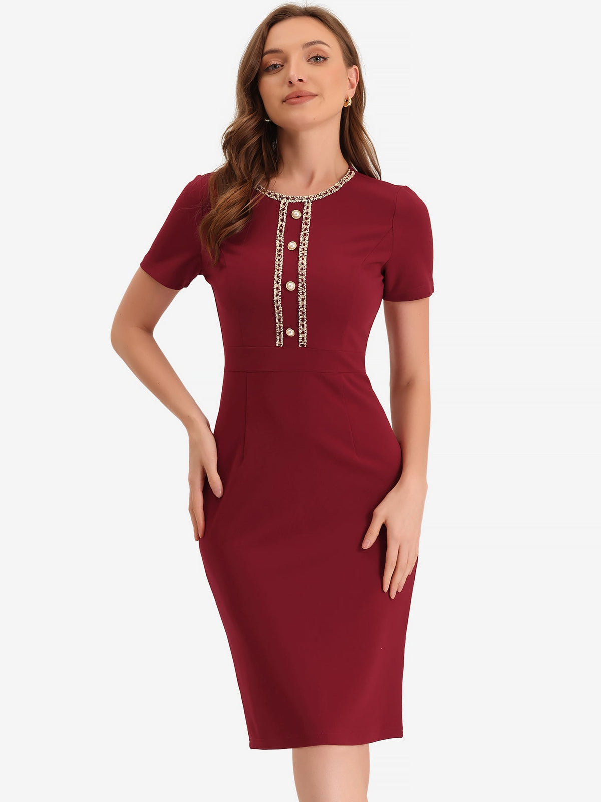 Tweed-Trim Work Dress