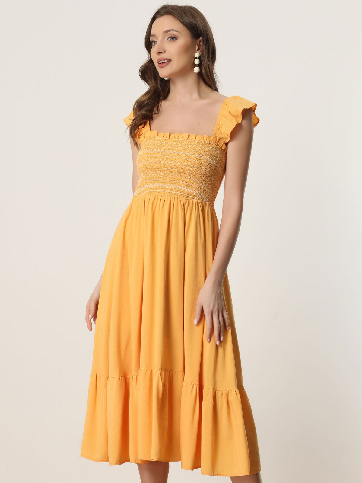 Square Neck Smocked Sleeveless Dress