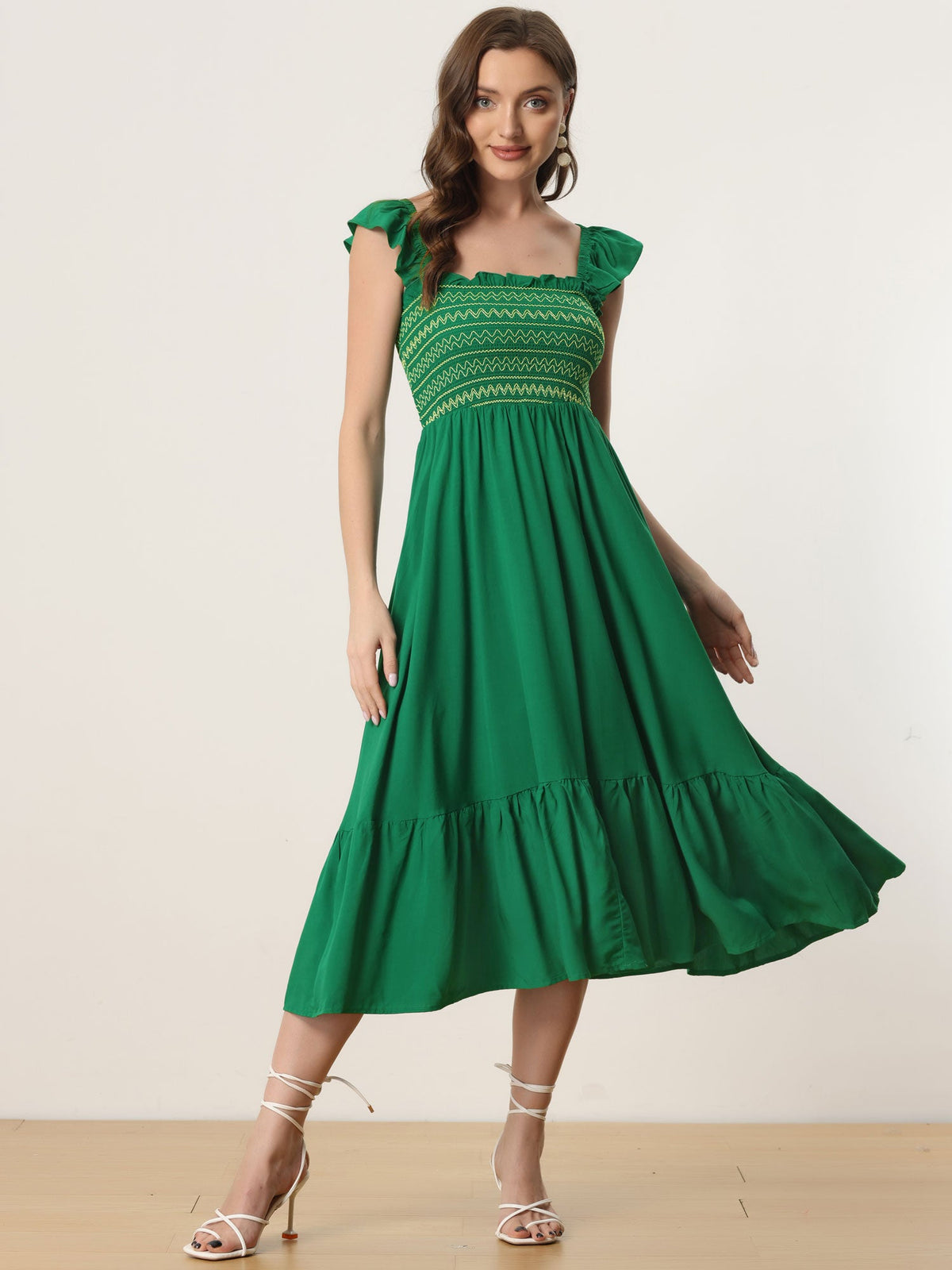 Square Neck Smocked Sleeveless Dress