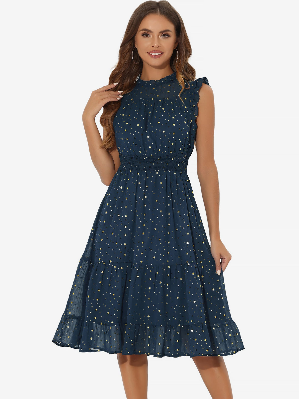 Star Print Sleeveless A-Line Dress