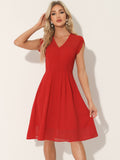 V-Neck High-Waist Chiffon Dress