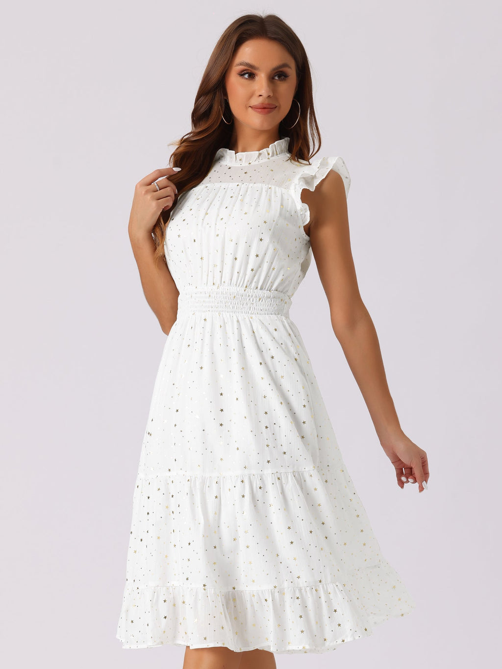 Star Print Sleeveless A-Line Dress