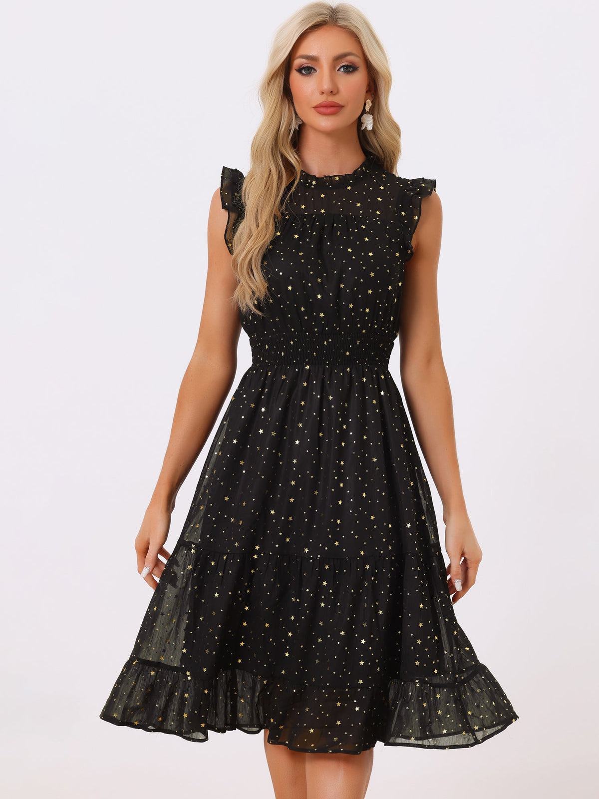 Star Print Sleeveless A-Line Dress