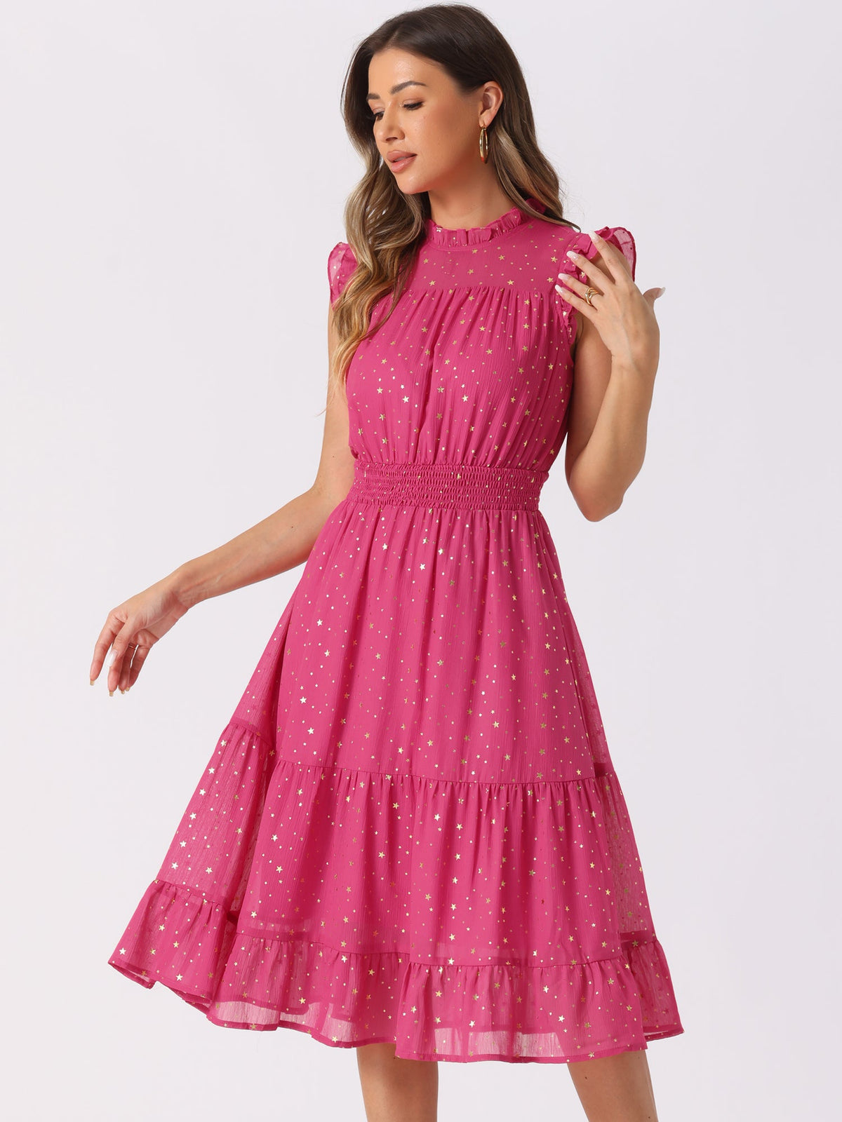 Star Print Sleeveless A-Line Dress