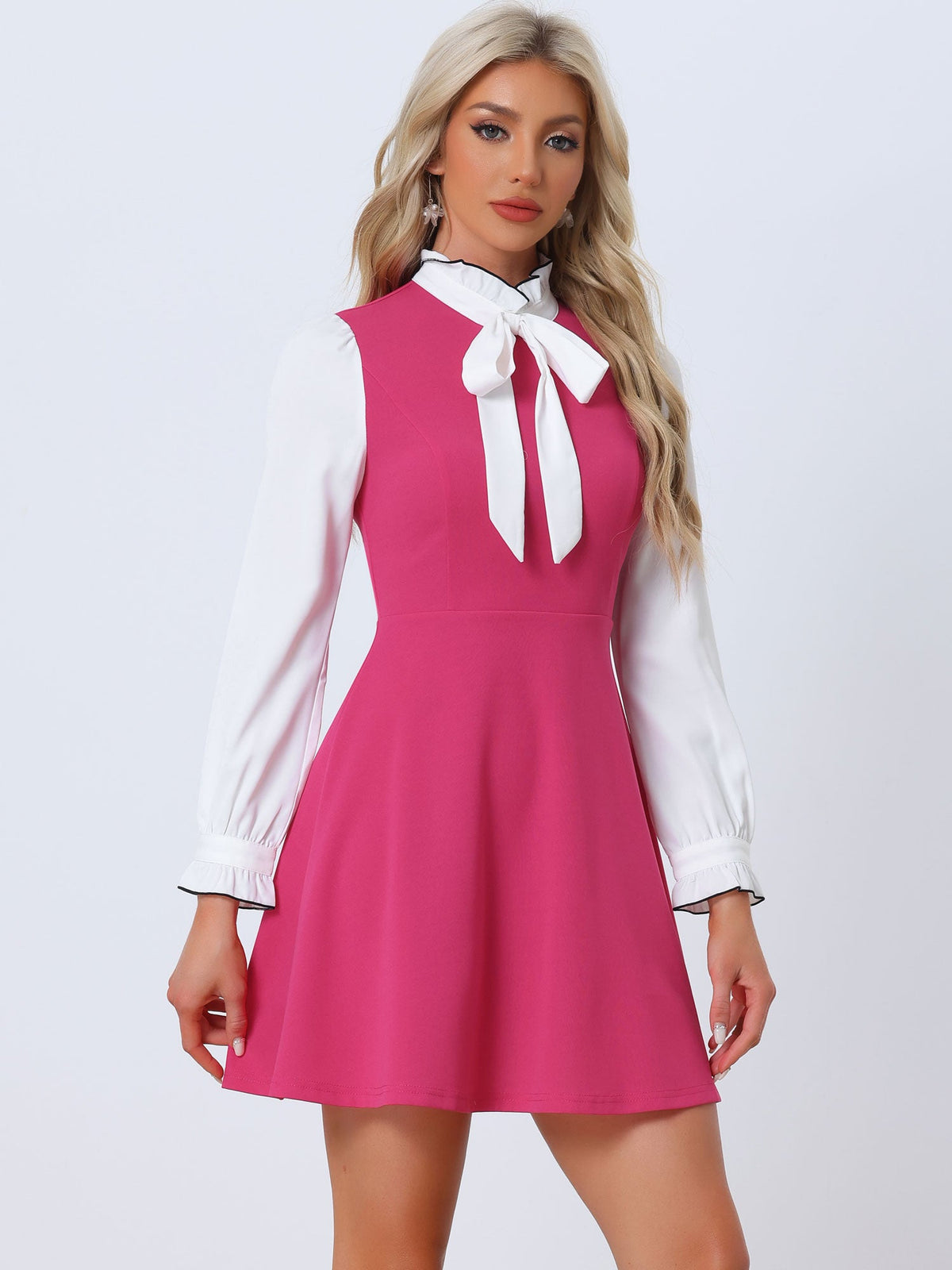 Ruffle Collar Bow Tie Dress