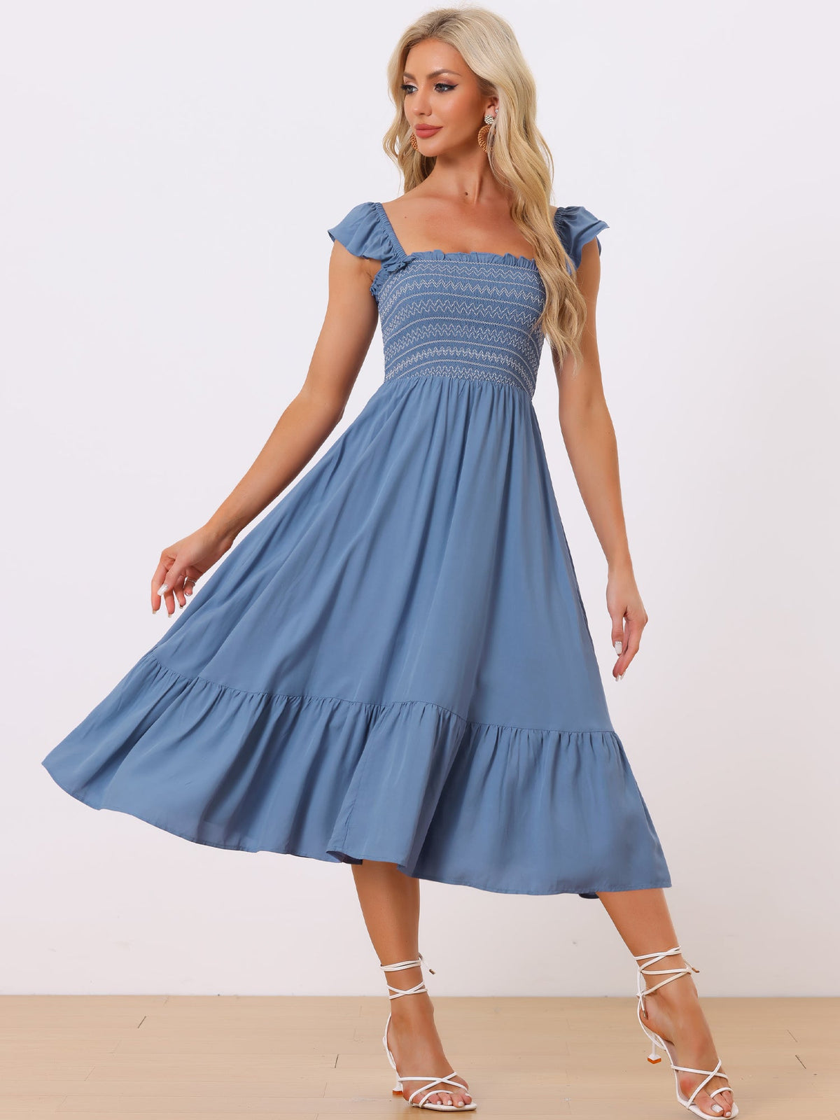 Square Neck Smocked Sleeveless Dress