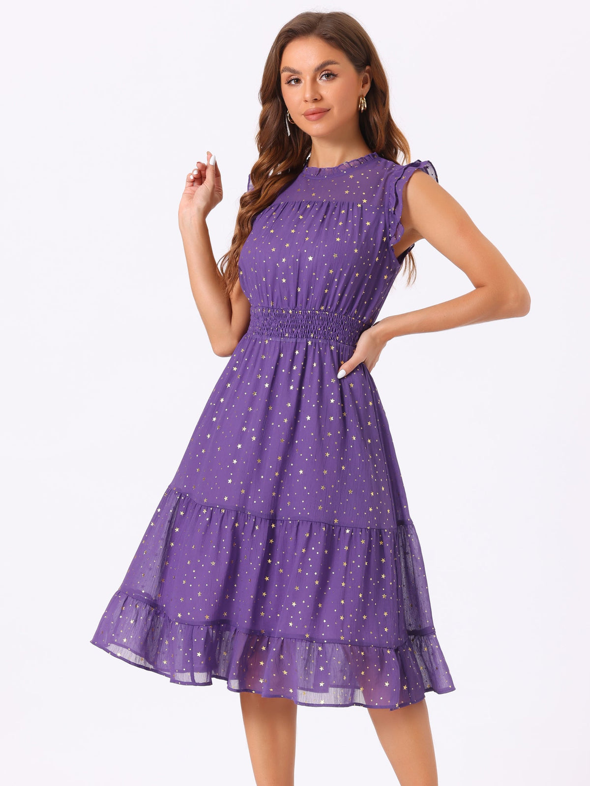 Star Print Sleeveless A-Line Dress