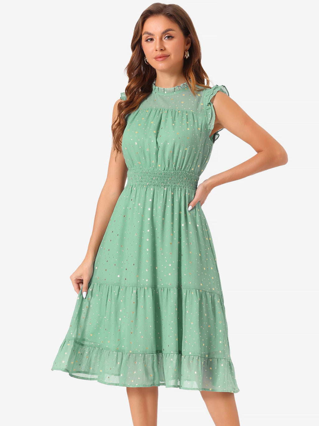 Star Print Sleeveless A-Line Dress