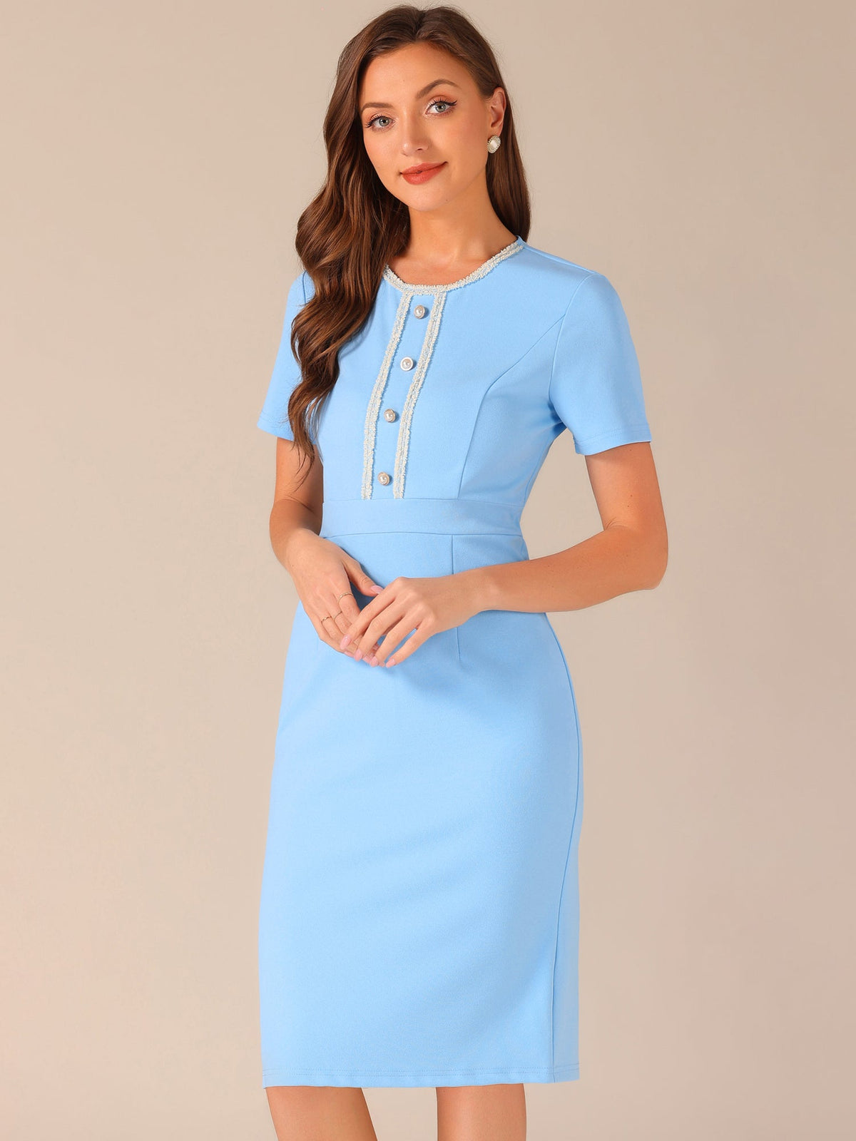 Tweed-Trim Work Dress