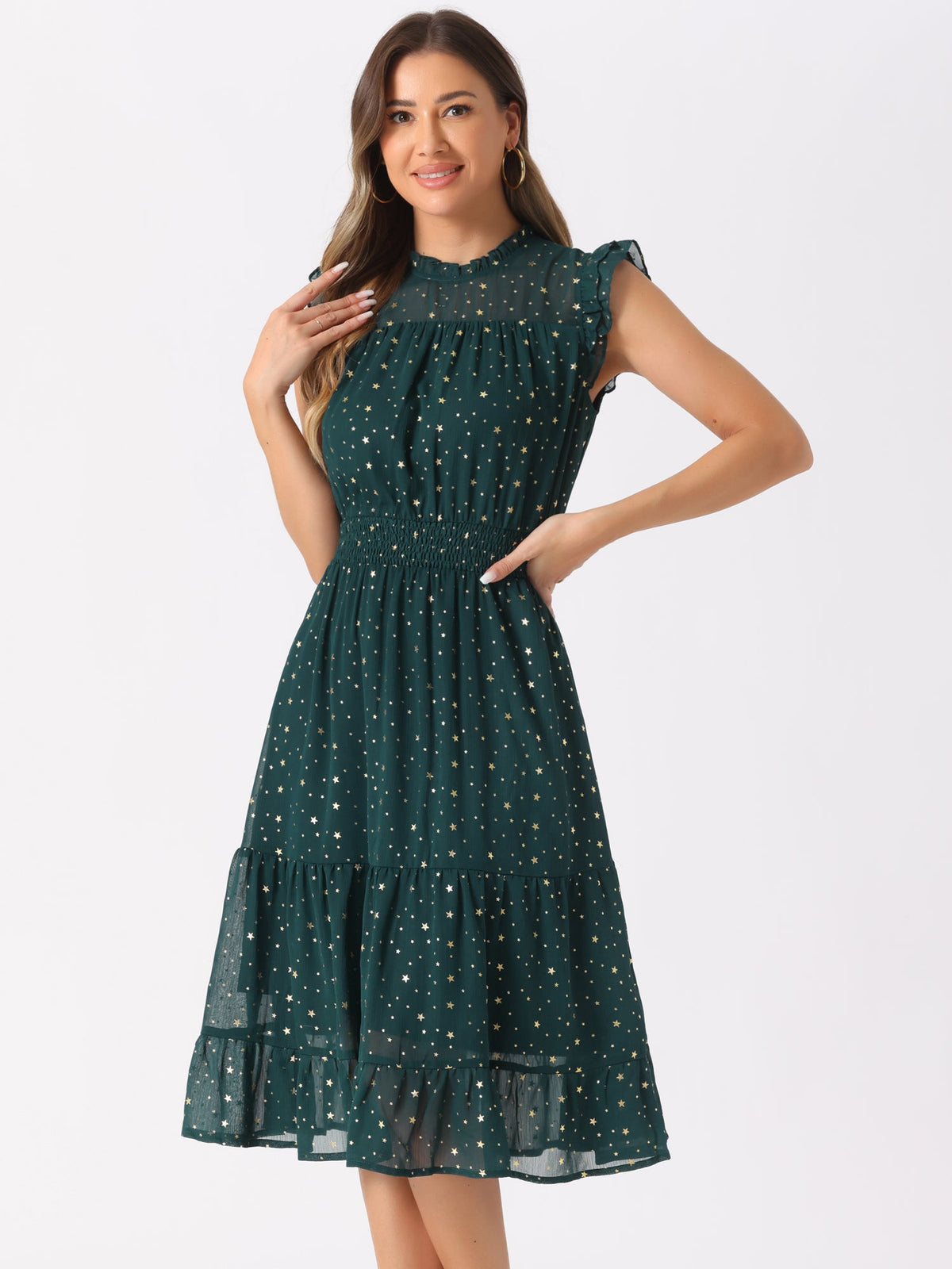 Star Print Sleeveless A-Line Dress