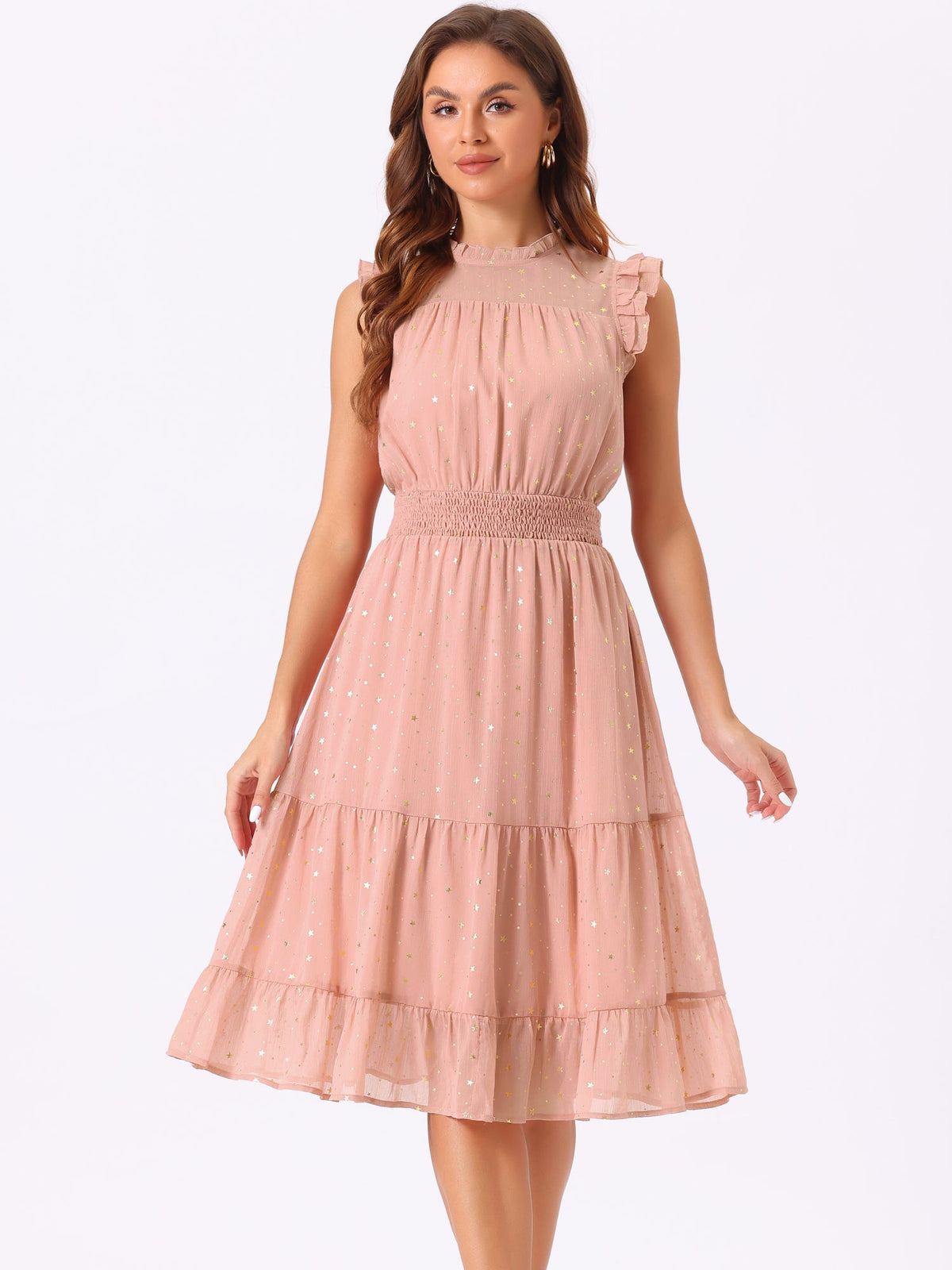 Star Print Sleeveless A-Line Dress