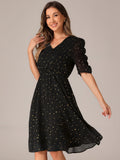 Short Sleeve Metallic Casual Dress