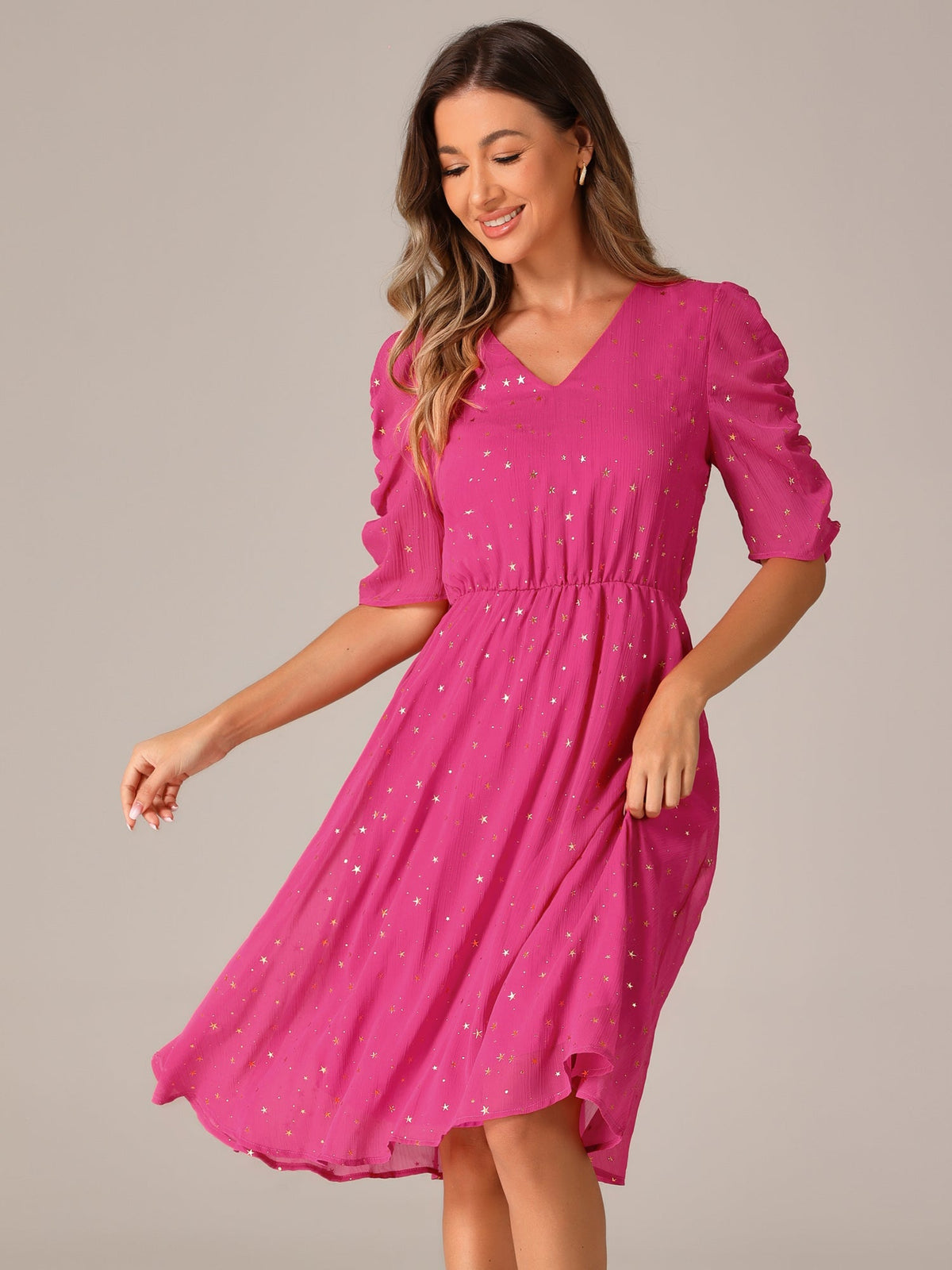 Short Sleeve Metallic Casual Dress