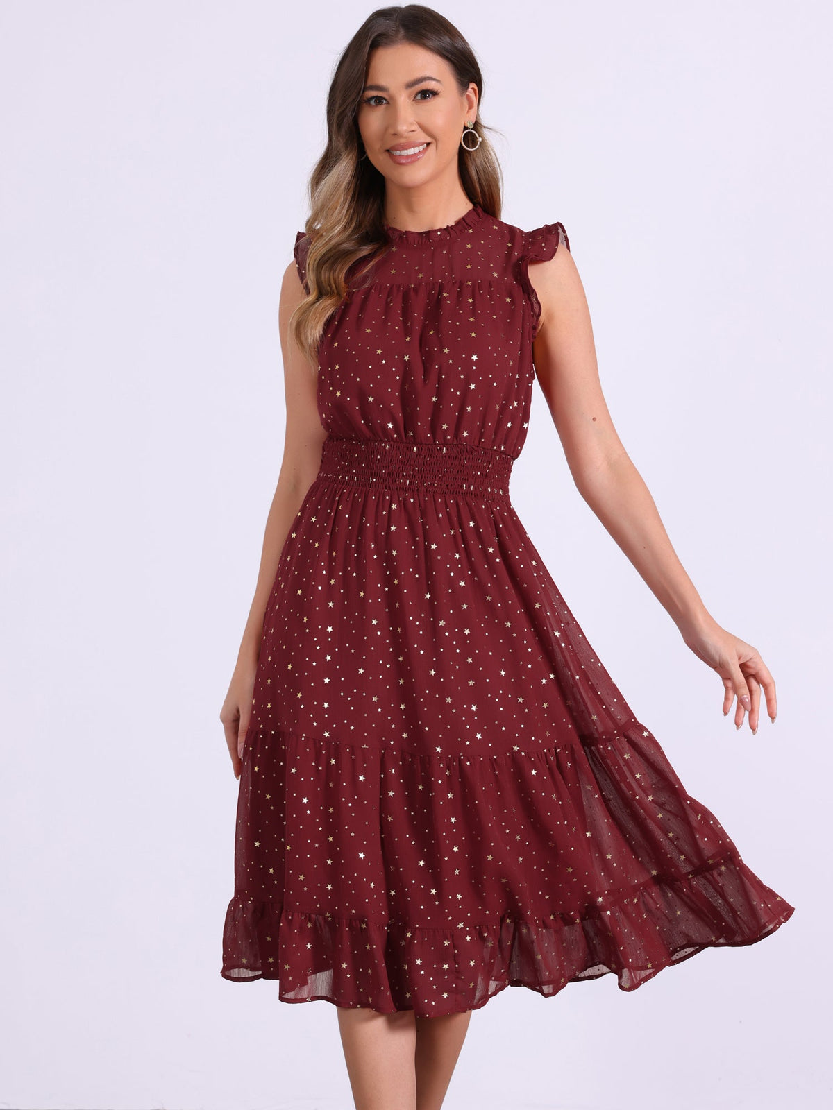 Star Print Sleeveless A-Line Dress