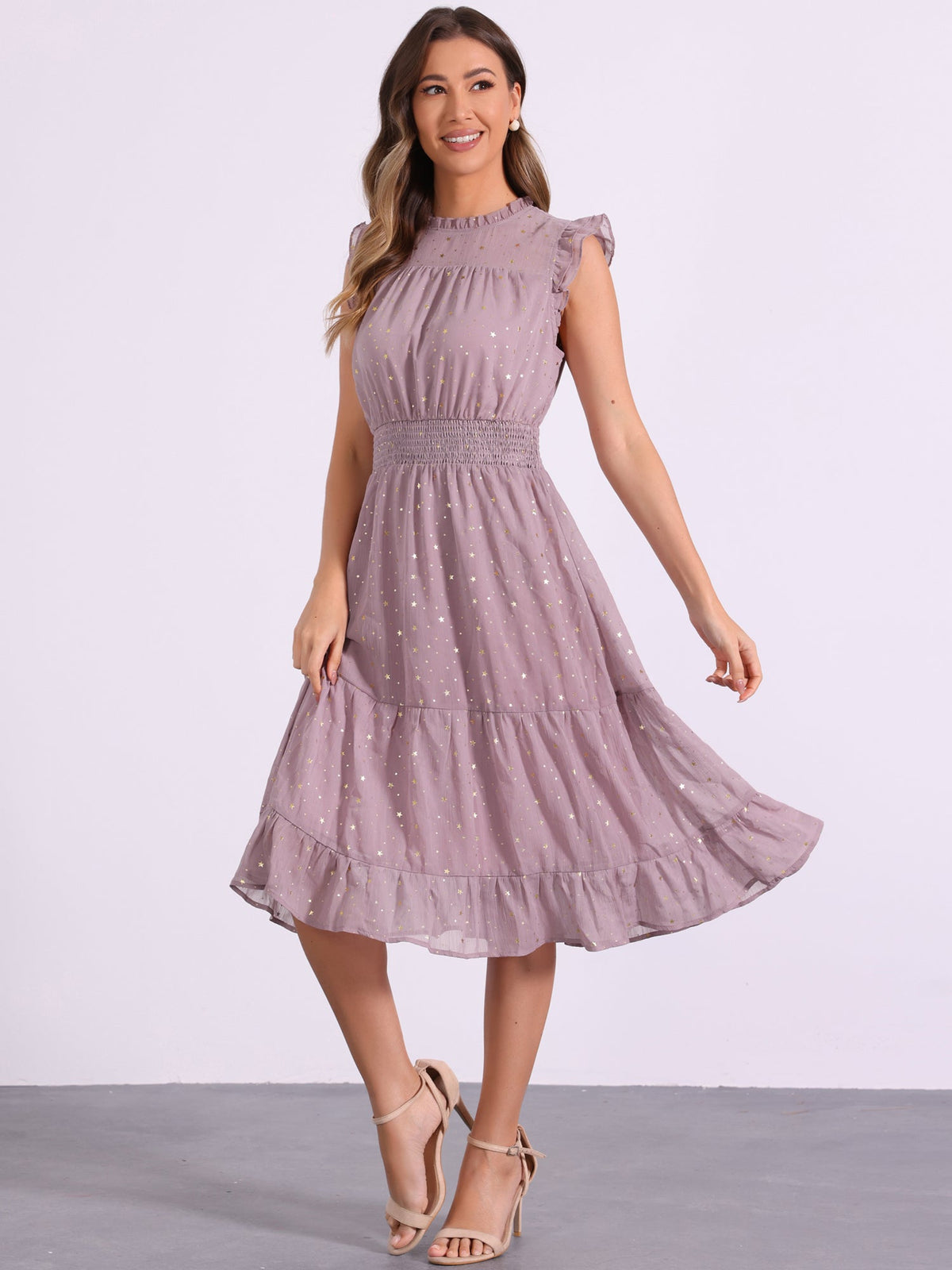 Star Print Sleeveless A-Line Dress