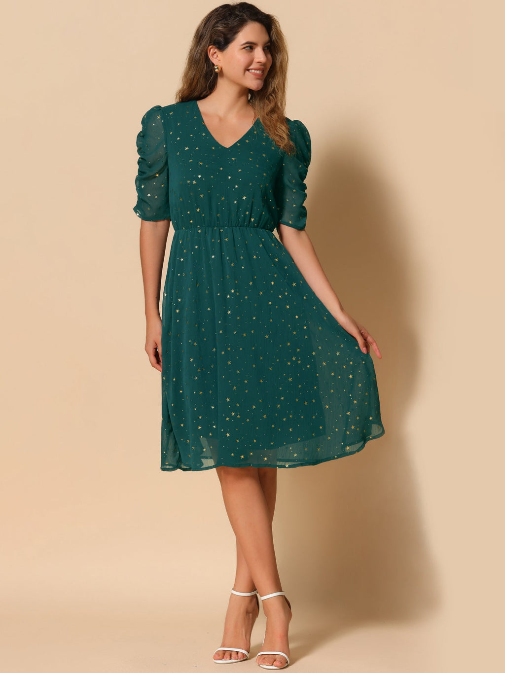 Short Sleeve Metallic Casual Dress