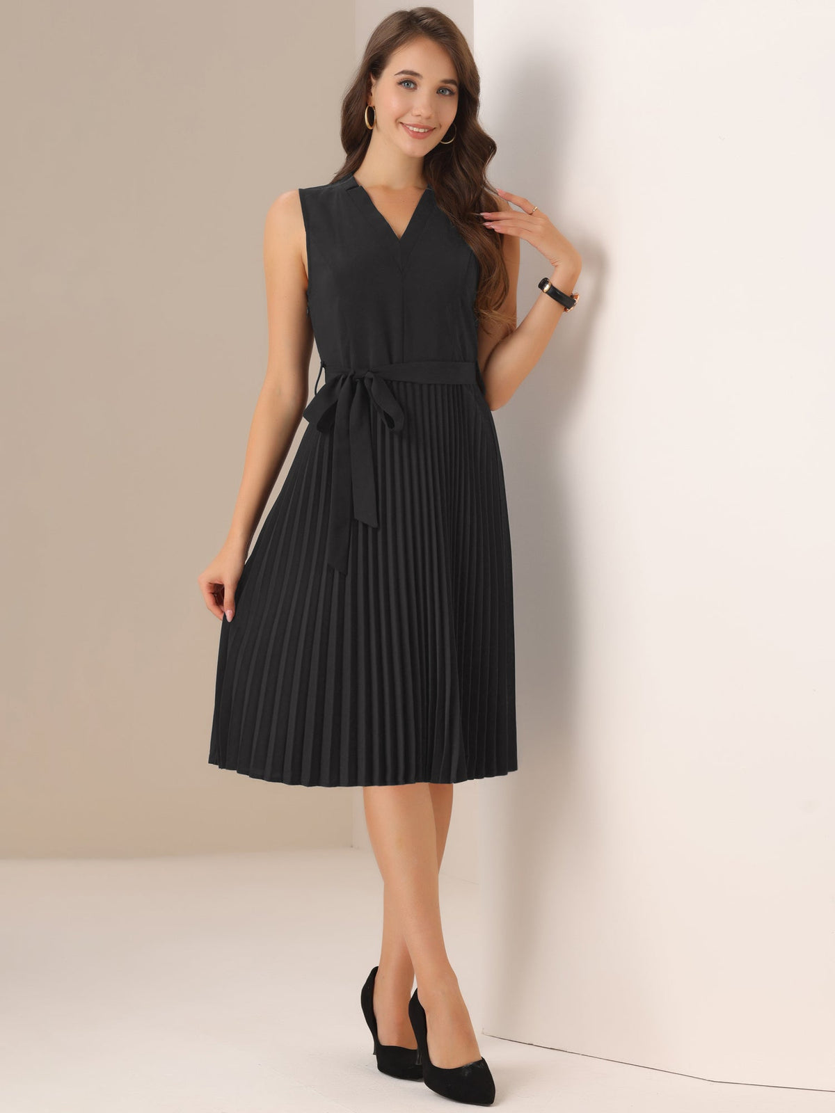 Knee-Length Solid Casual Dress