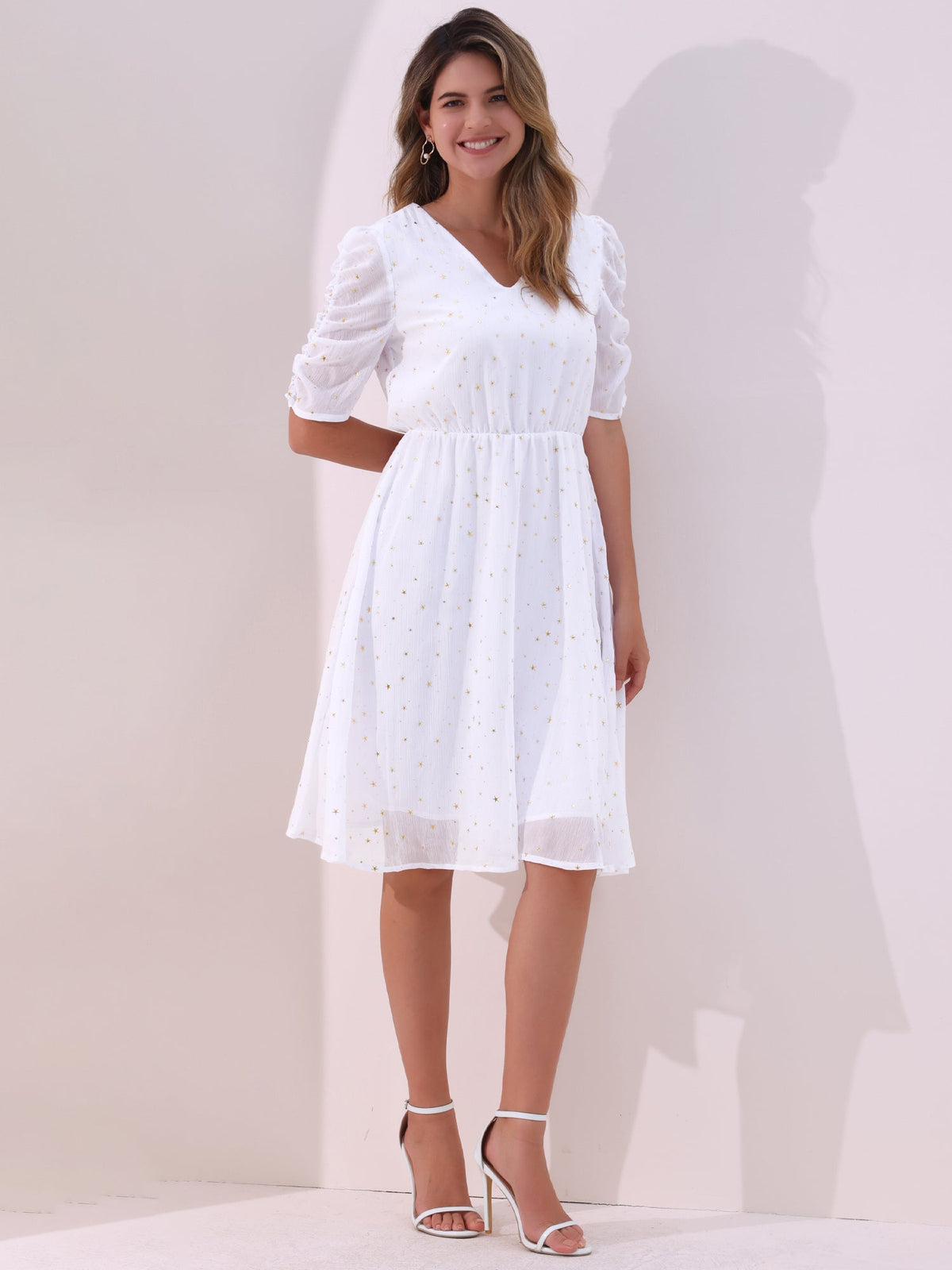 Short Sleeve Metallic Casual Dress