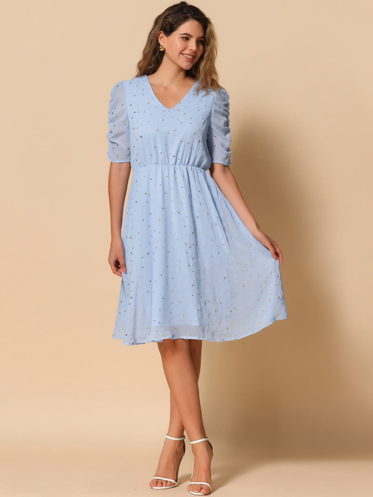 Short Sleeve Metallic Casual Dress