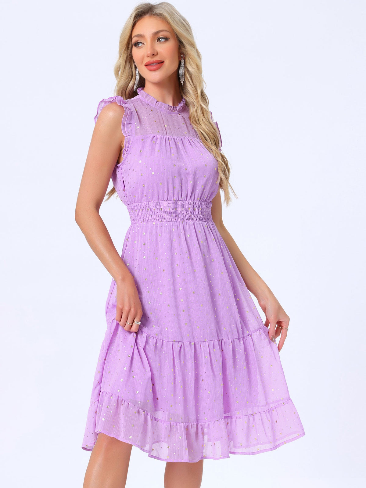 Star Print Sleeveless A-Line Dress