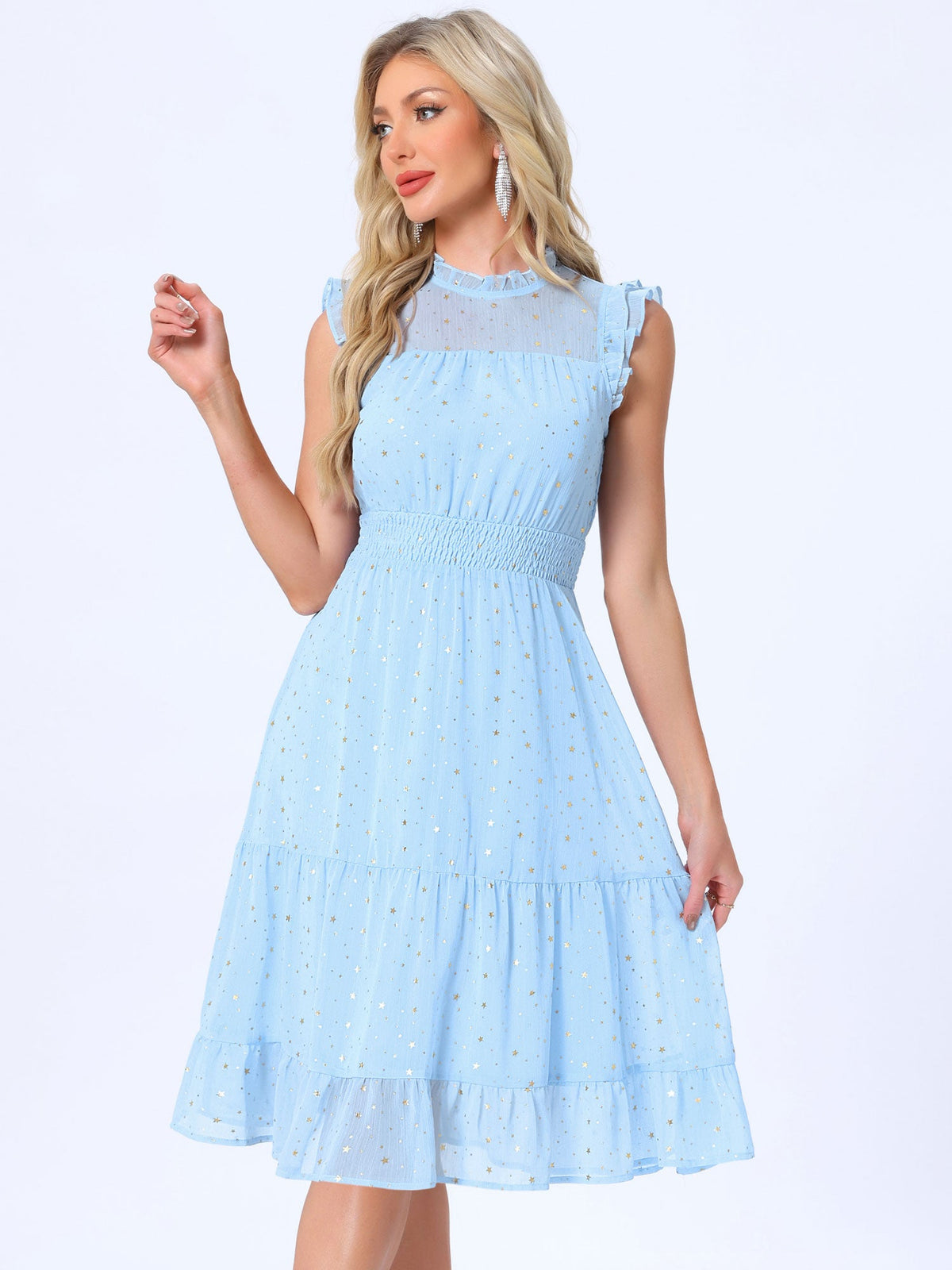 Star Print Sleeveless A-Line Dress