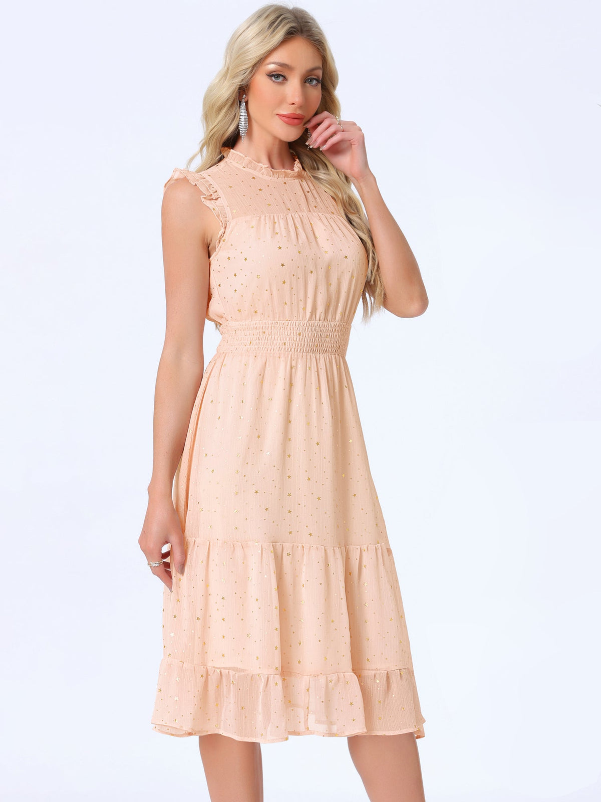 Star Print Sleeveless A-Line Dress