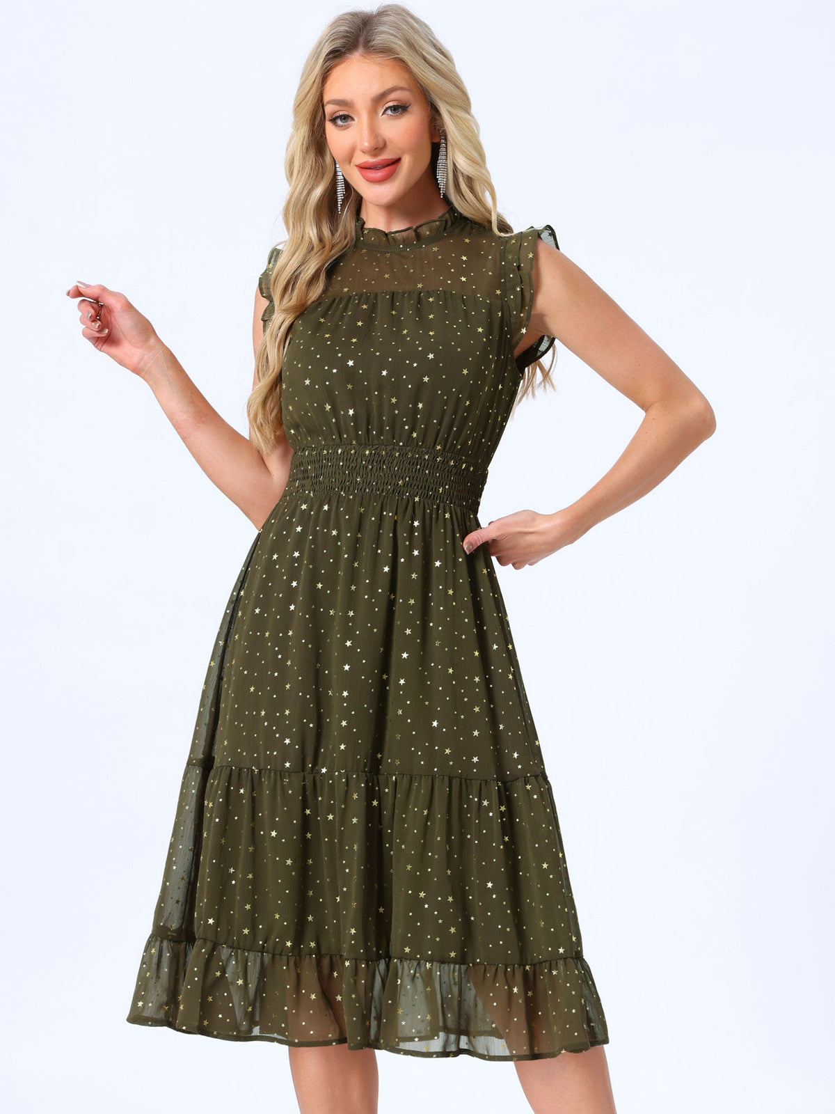 Star Print Sleeveless A-Line Dress