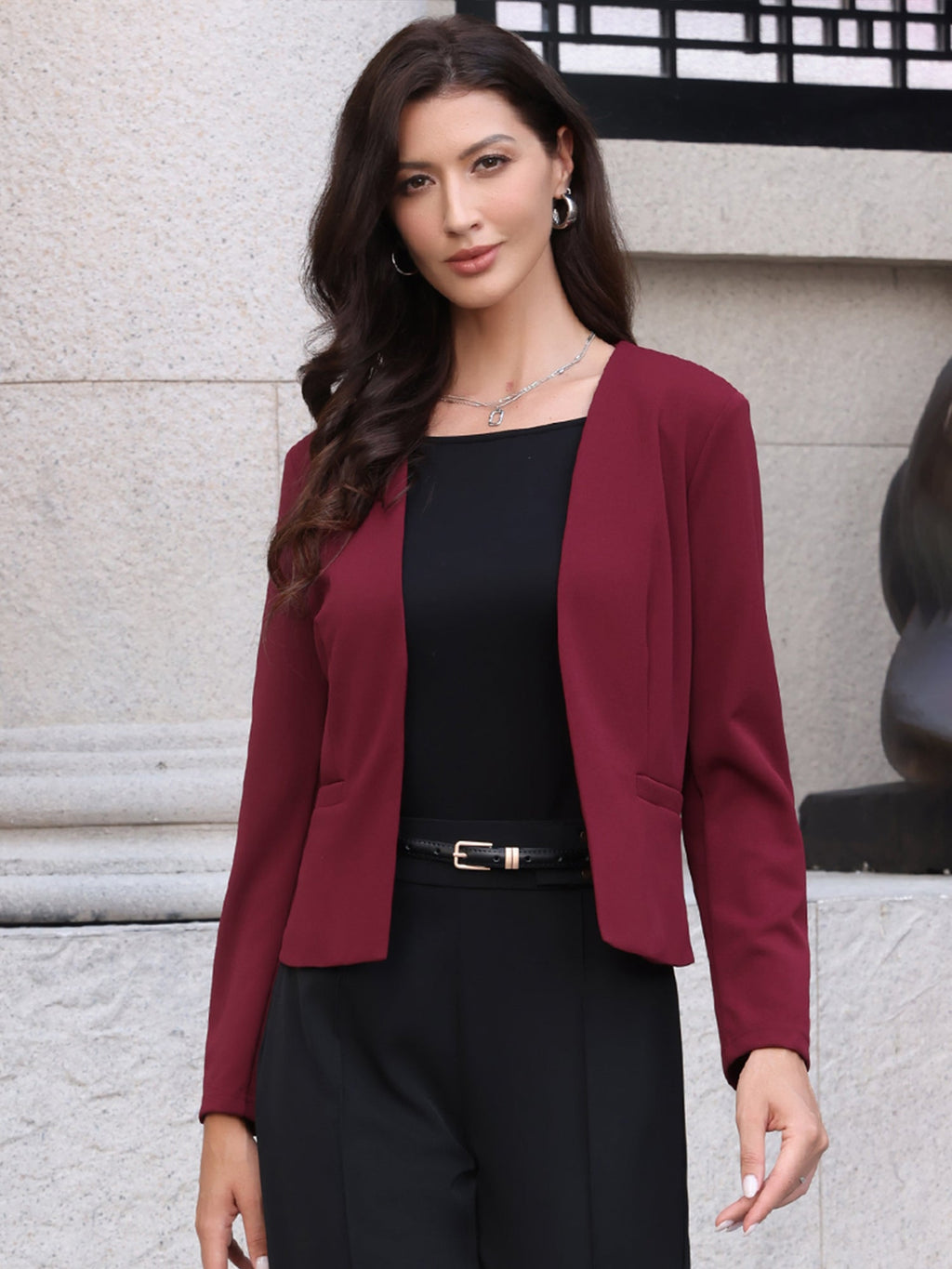 Cinched-Pleat Stretch Blazer