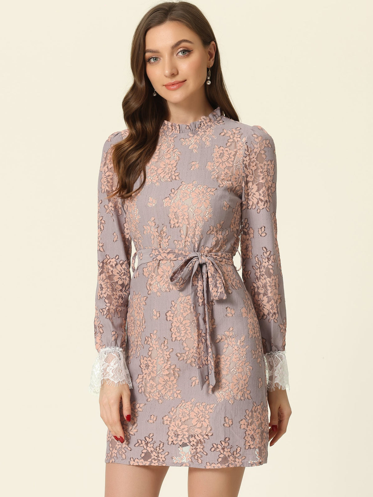 Floral Lace Crew Neck Dress