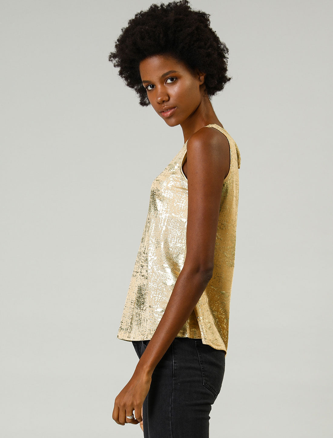 Metallic Crew Neck Sleeveless Top