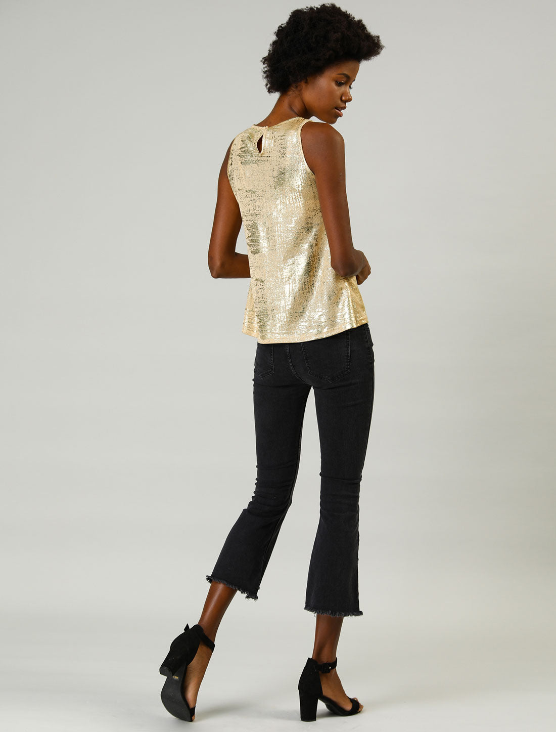 Metallic Crew Neck Sleeveless Top