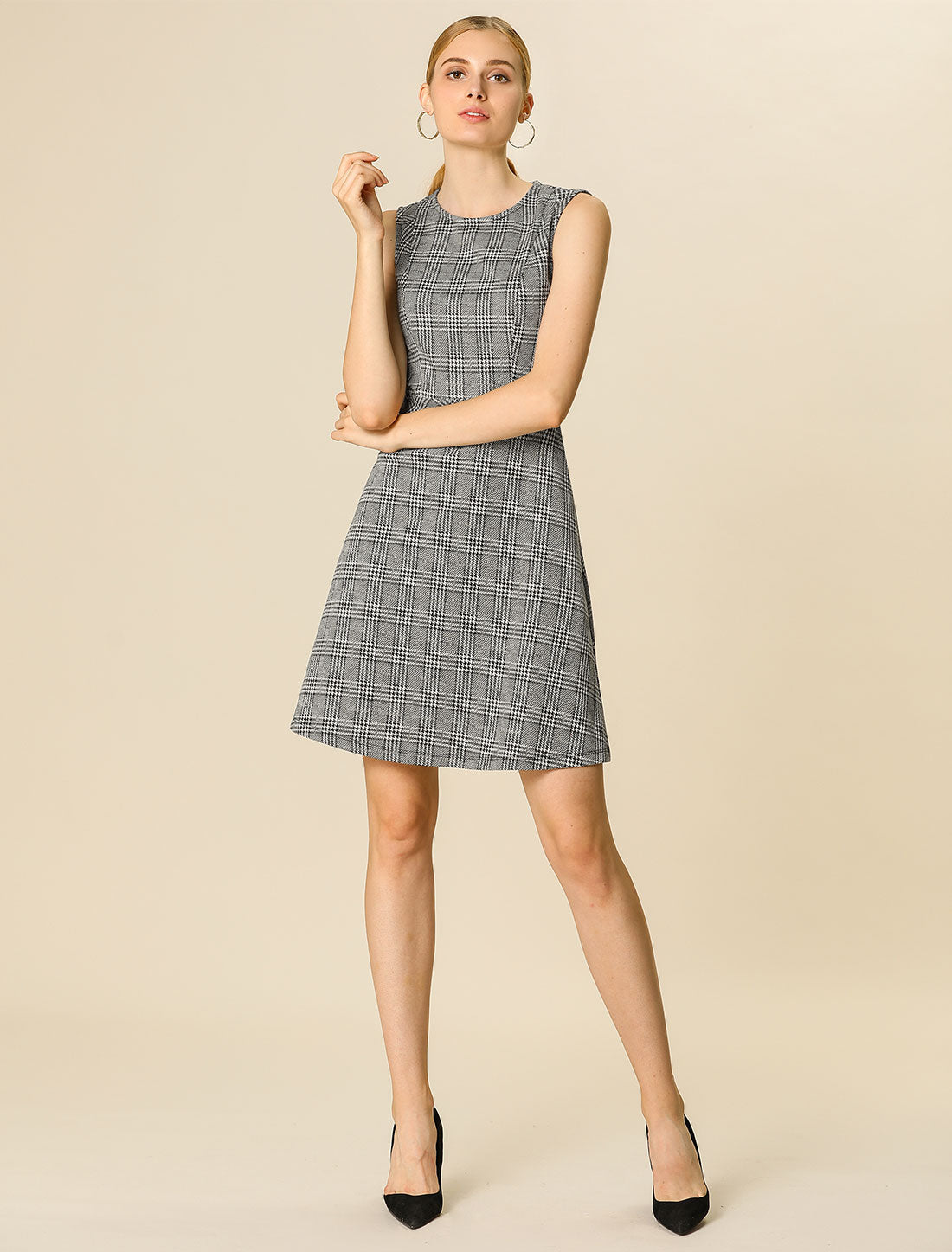 Round-Neck Sleeveless Fit-and-Flare Dress